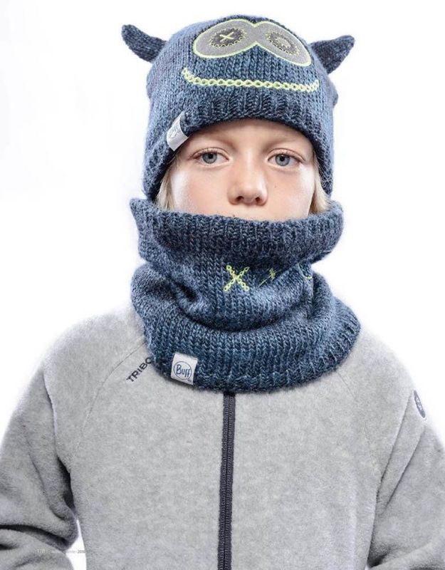Комплект шапка шарф вязаный с флисом детский Buff Monster Merry Dark Navy Фото 1
