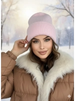 шапка зимняя из ангоры с отворотом вязаная