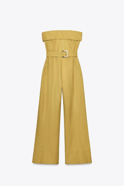 ZARA ДЛИННЫЙ КОМБИНЕЗОН БЕЗ БРЕТЕЛЕЙ, ГОРЧИЧНЫЙ