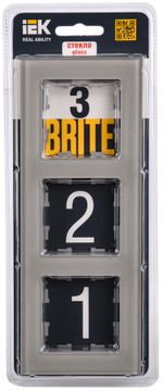 BRITE Рамка 3 -местная РУ-3-2-БрД стекло дымчатый IEK