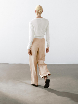 Massimo Dutti Льняные брюки с широкими штанинами и высокой посадкой, бежевый