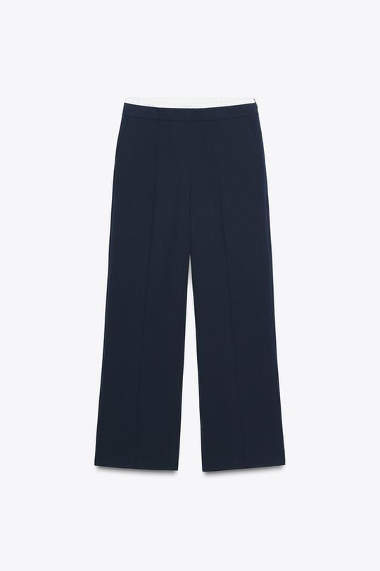ZARA ПРЯМЫЕ БРЮКИ С ДВОЙНЫМ ПОЯСОМ, МОРСКОЙ СИНИЙ