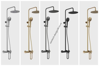 Душевая система AQUAme с термостатом и изливом, Ø250, лейка 3 реж, высота 1100-1500мм