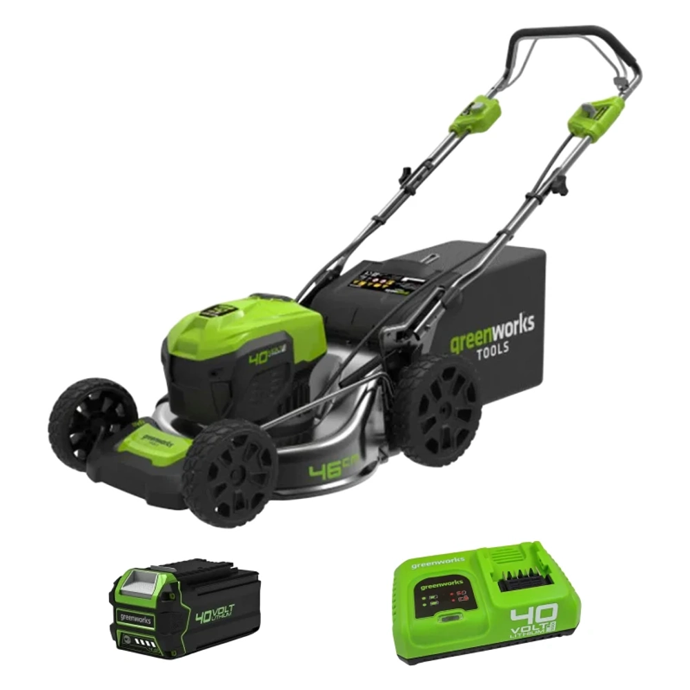 Газонокосилка аккумуляторная Greenworks GD40LM46SPK4 40В (1 x 4 Ач, Быстрое ЗУ) нож 46 см, 2506807U4F