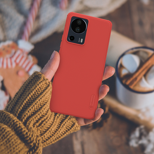 Противоударный чехол красного цвета от Nillkin для смартфона Xiaomi 13 Lite и Civi 2, серия Super Frosted Shield Pro