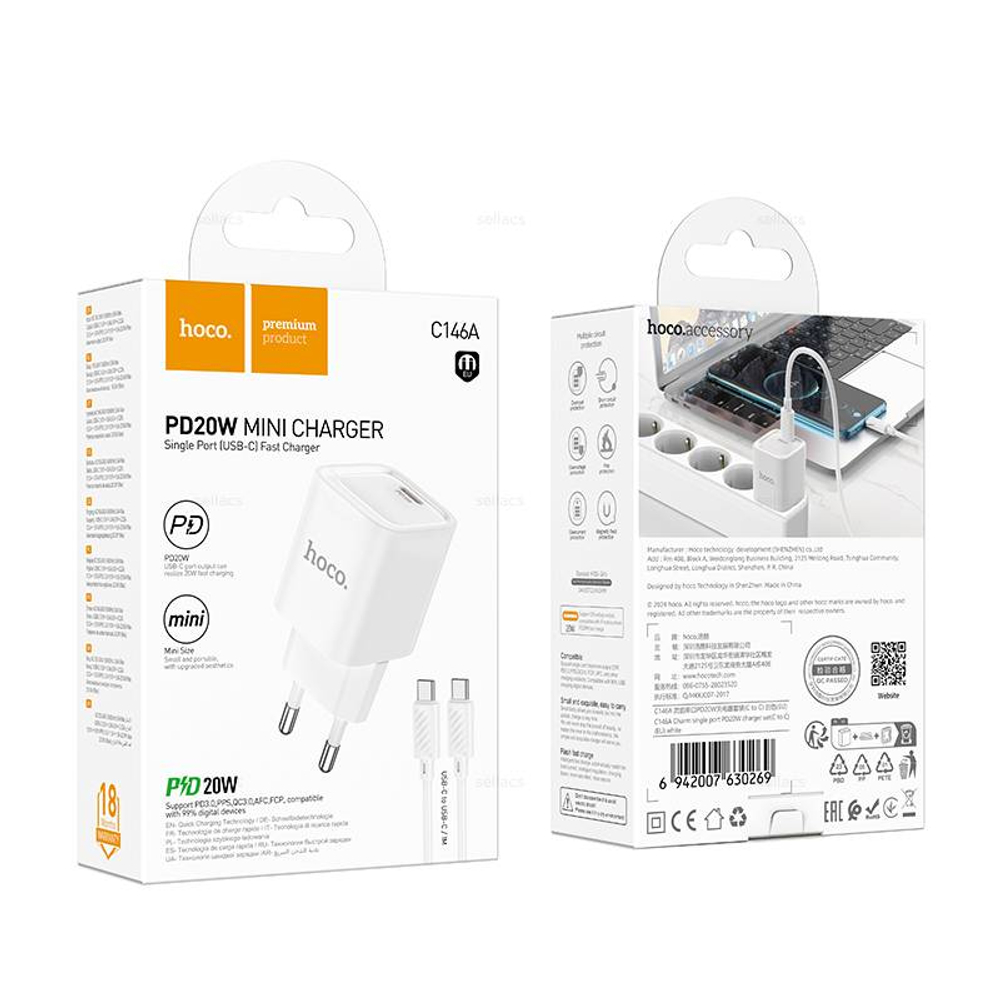 Зарядное устройство для Type-C Hoco C146A PD20W (white)