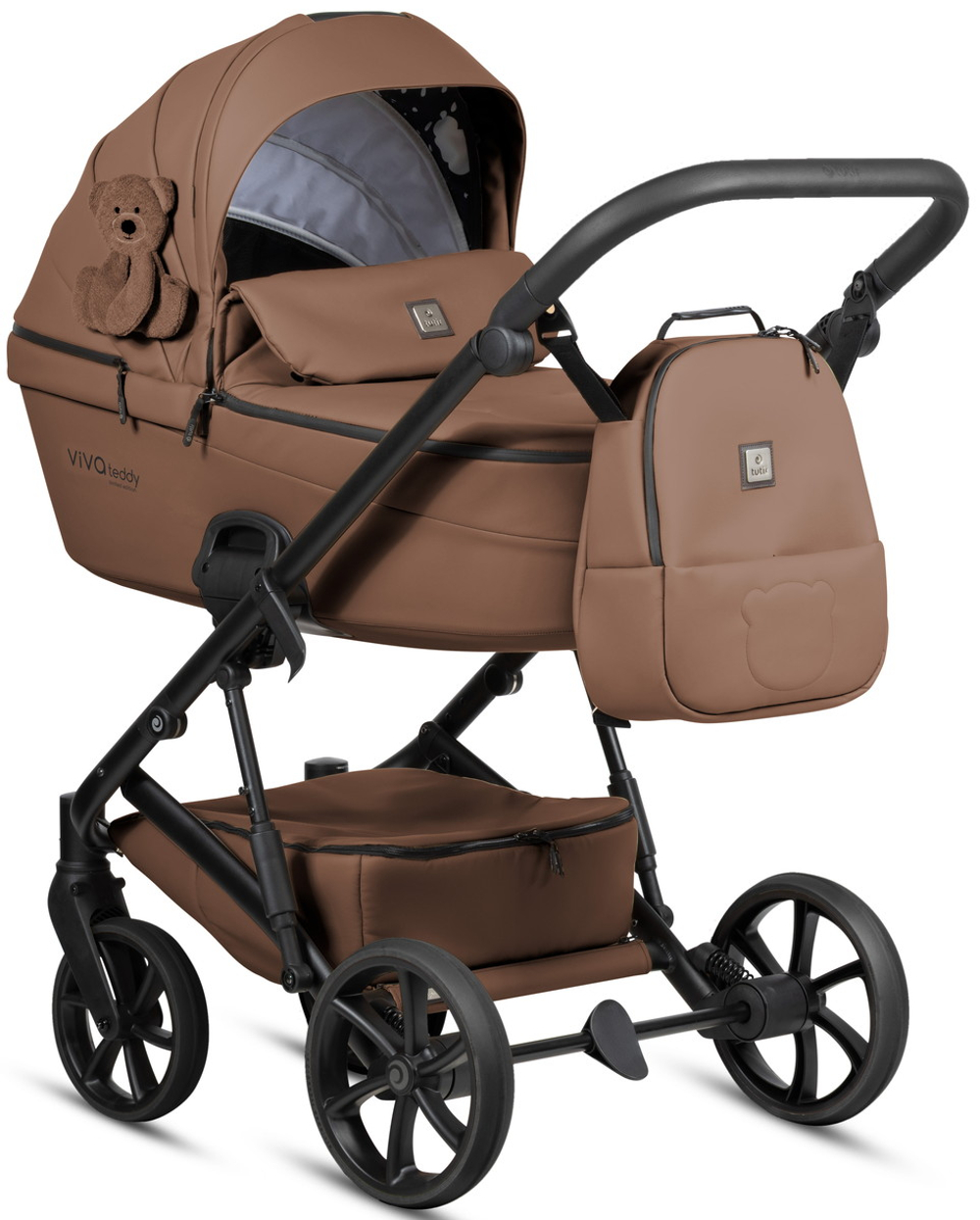 Детская коляска Tutis Viva 6 Plus Teddy 4 в 1 с автокреслом Elo Lux EduSky Black и базой 1612110 Biscuit