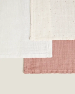 ZARA HOME ДЕТСКОЕ МУСЛИНОВОЕ ПОЛОТЕНЦЕ (НАБОР ИЗ 3 ШТ.), РОЗОВЫЙ