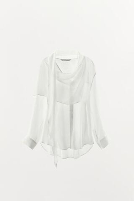 ZARA РУБАШКА С ПЛАТКОМ ZW COLLECTION, БЕЛЫЙ