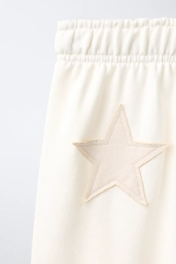 ZARA БРЮКИ WIDE LEG С НАШИВКАМИ-ЗВЕЗДАМИ, ПЕСОЧНЫЙ