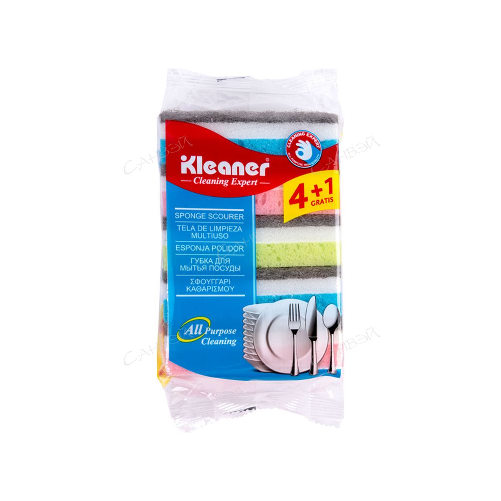 LA Губка д/мытья посуды (5шт) Kleaner 10*5*3см поролон,фибра прямоуг. микс п/э