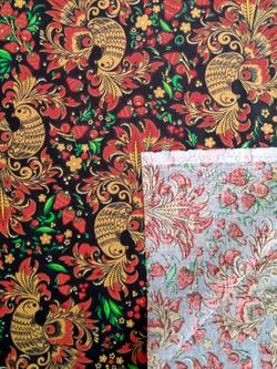 Ткань бязь плательная, рис. "Хохлома жар-птица", ширина 150 см, арт. 871