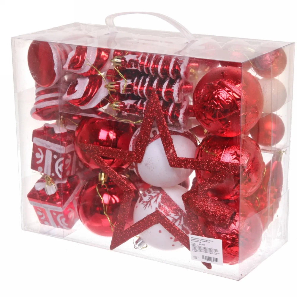 Набор елочных украшений «Зимний калейдоскоп» (в наборе 53 шт), Красный/Белый