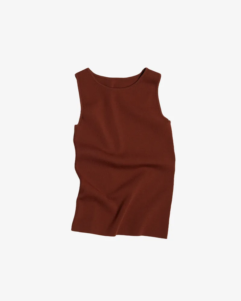 Терракотовый топ из вискозы в рубчик с круглым вырезом