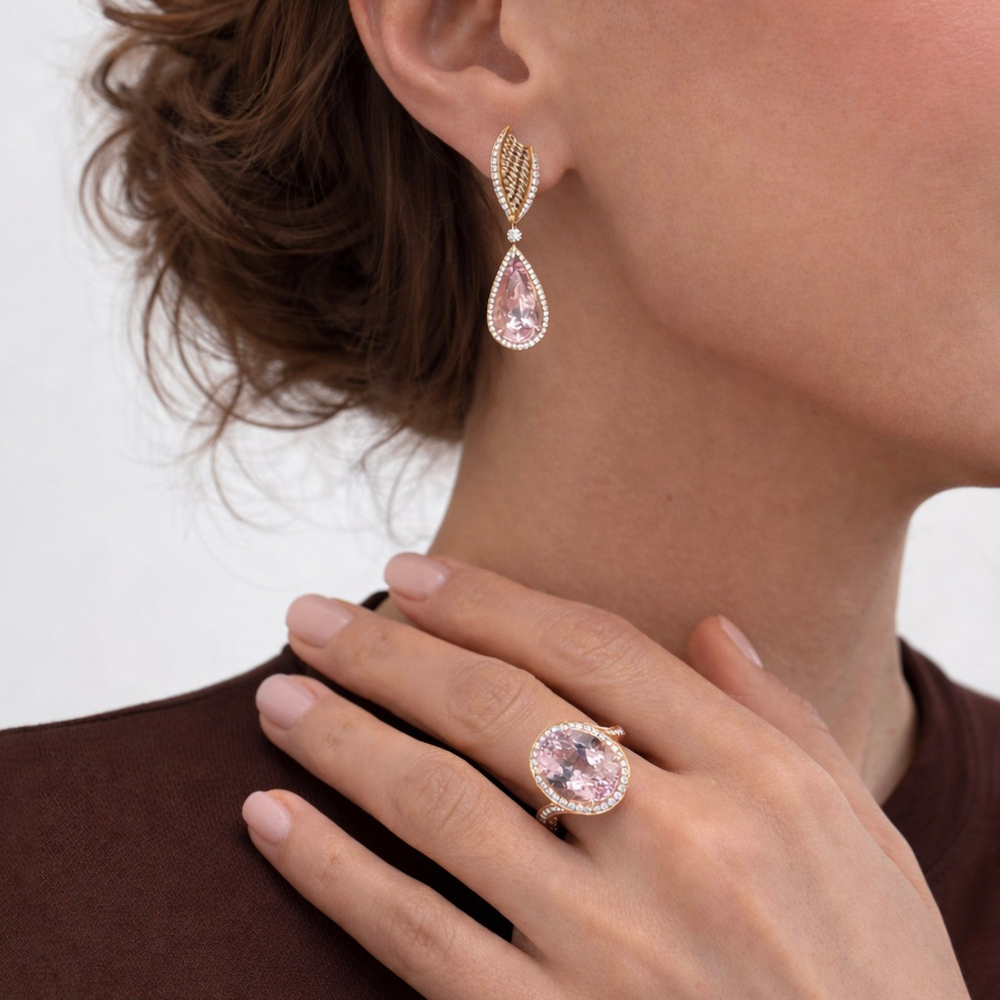 Серьги С Морганитами и Бриллиантами, E0144-52/1