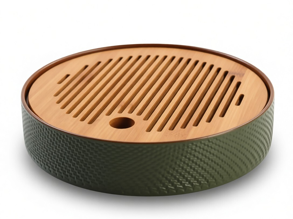 243051 Чабань "Японский чай" h=4,3см, d=22см, бамбук/керамика натуральный/зеленый