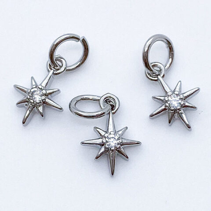Подвеска Звезда, цвет серебро (родий), фианит, размер 10*7 мм, цена за 1 шт