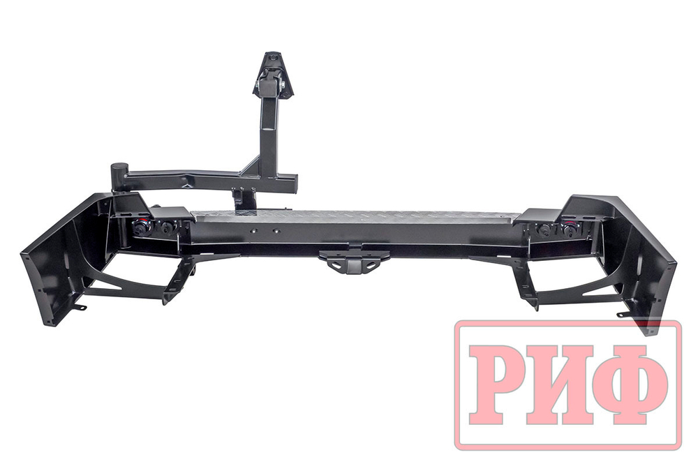 Бампер силовой задний Toyota Land Cruiser 100 с квадратом под фаркоп, калиткой, фонарями, подсветкой номера РИФ