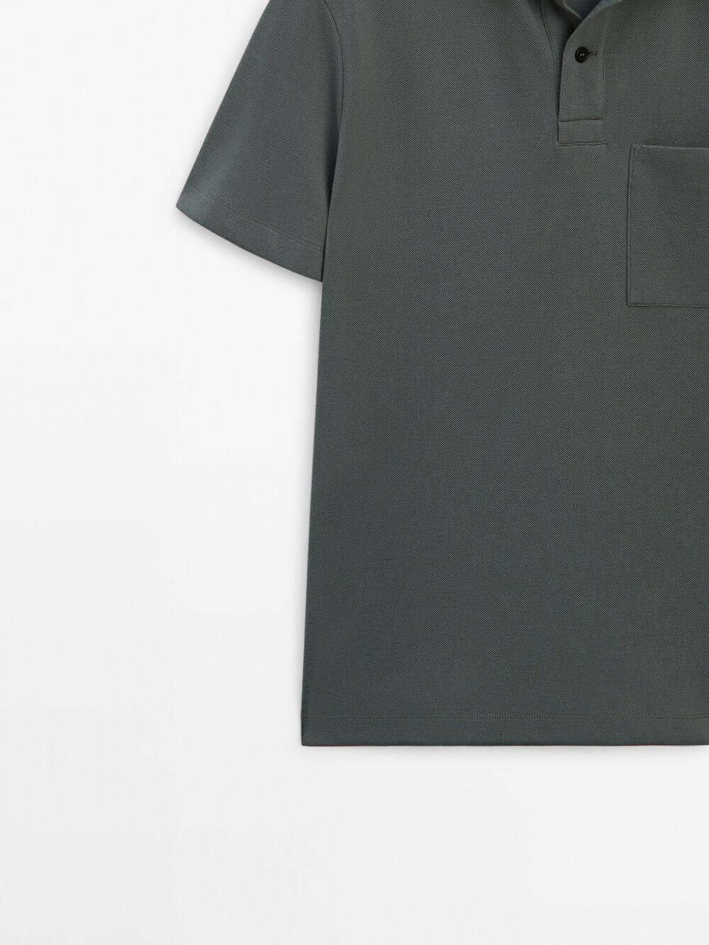 Massimo Dutti Поло из рельефного хлопка с карманом, водянисто-зеленый