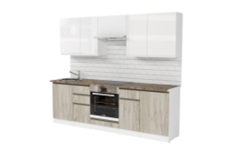 Кухонный гарнитур Антика базис 2400 мм (Белый глянец/Дуб браун, Аламбра темная)