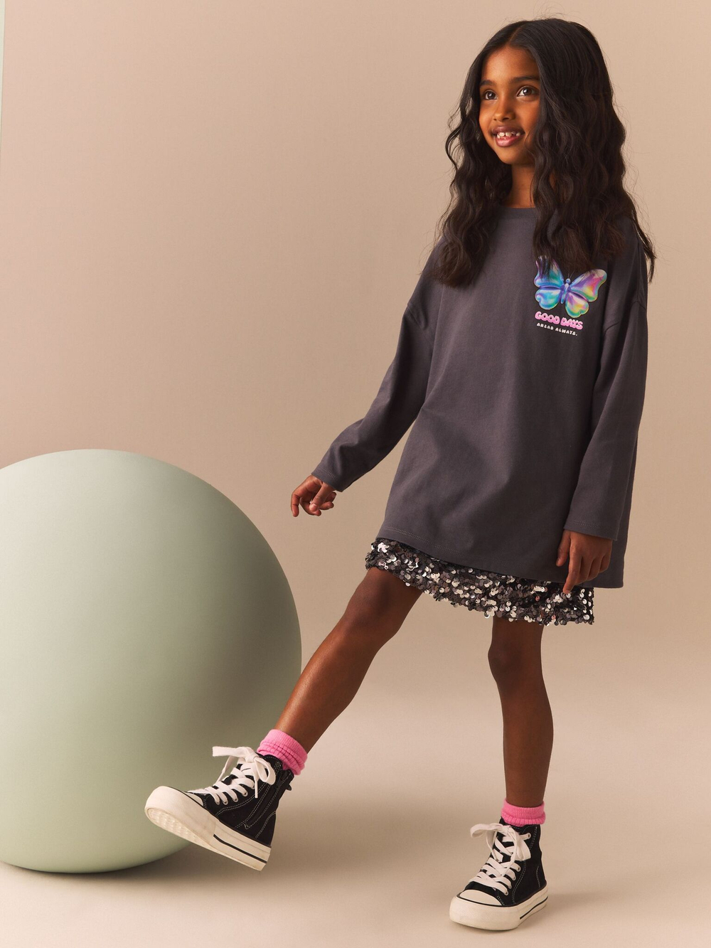 Лонгслив удлиненный для девочки Next N90-216, Темно-серый