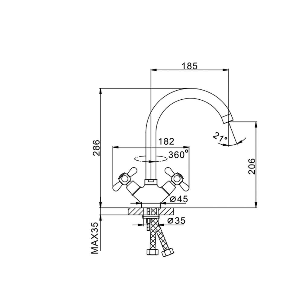 Смеситель для кухни 1/2 кер F4025 FRAP (выс.пов. излив, п/шпильку, хром, латунь)