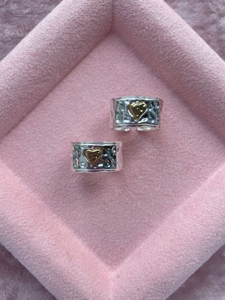 Кольцо "Сердце. Мятый металл", биколор