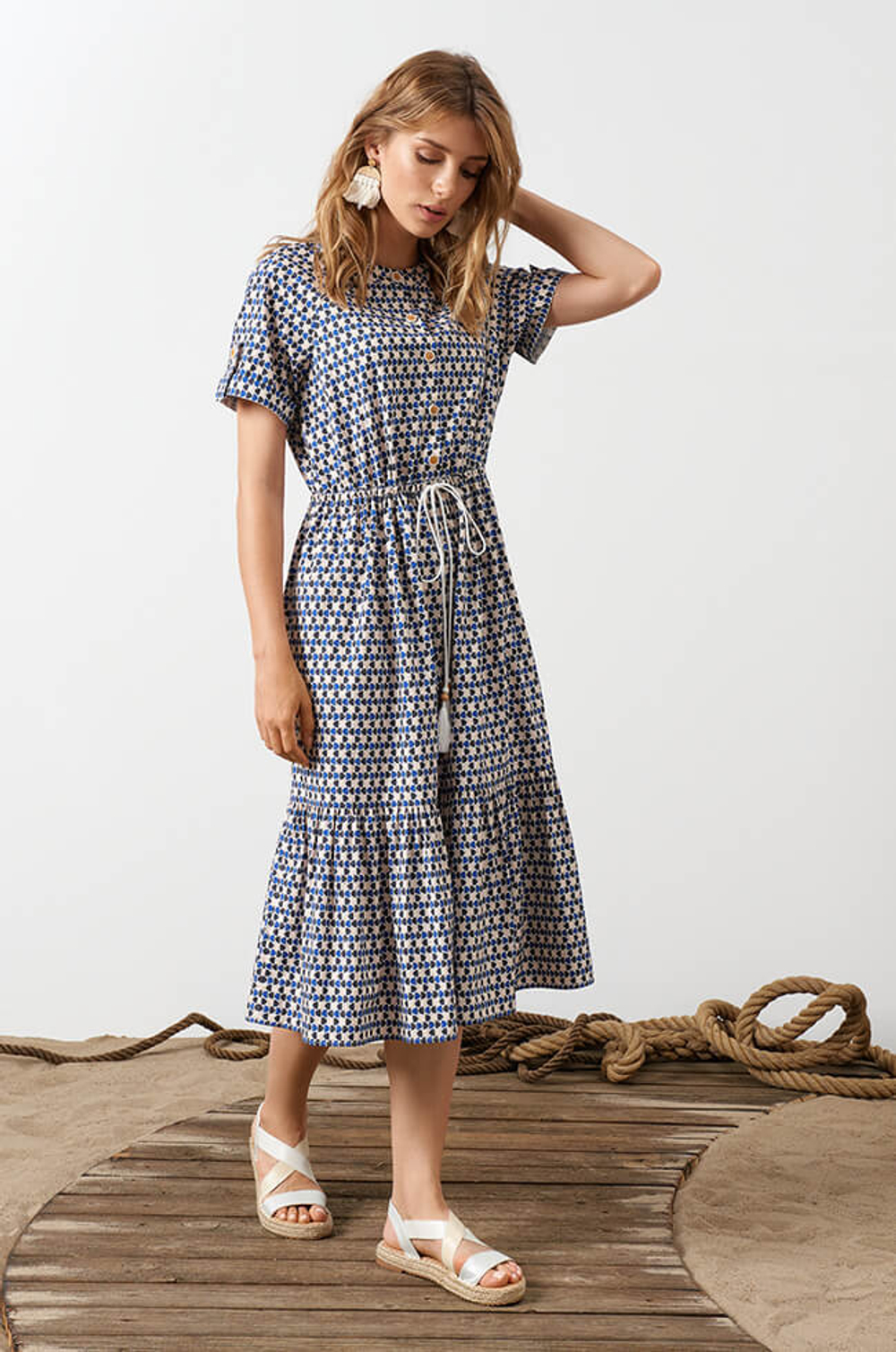 51576 Платье женское (сине-бежевый принт)