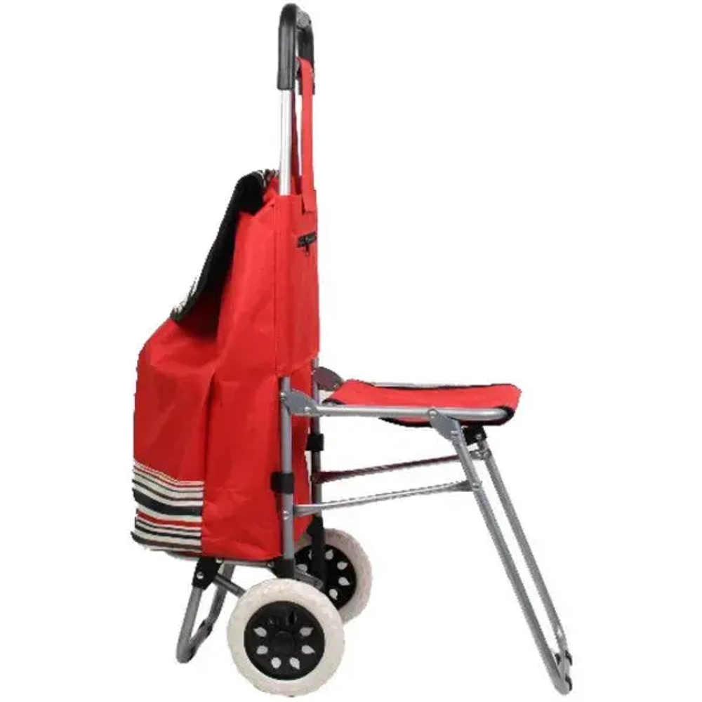 Тележка хозяйственная с сумкой и откидным стулом (90,5*37*56см, колеса 16см)