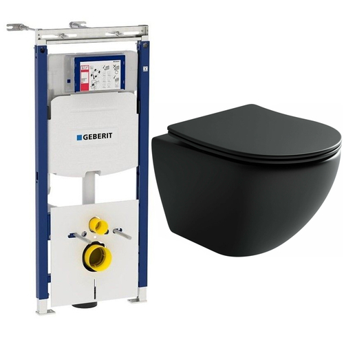 Комплект подвесной безободковый унитаз Ceramica Nova Metropol Rimless с крышкой-сиденьем CN4002MB, черный матовый + инсталляция Geberit Duofix Sigma Plattenbau 111.362.00.5