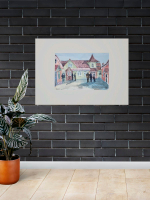 Картина авторская акварельная в паспарту 21х30 см на стену для интерьера "Купчий двор. Звенигород"