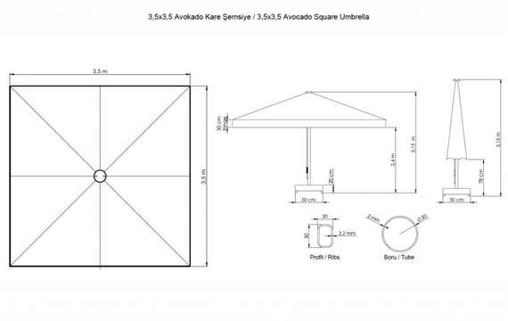 Зонт профессиональный Avocado 350х350 см, серый