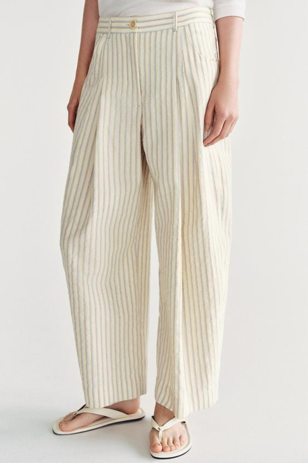 ZARA БРЮКИ БАРРЕЛЬ В ПОЛОСКУ — ZW COLLECTION, ЭКРЮ
