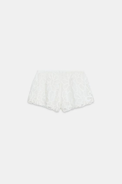 ZARA ШОРТЫ С ВЫШИВКОЙ ZW COLLECTION, ЖЕЛТОВАТО-БЕЛЫЙ
