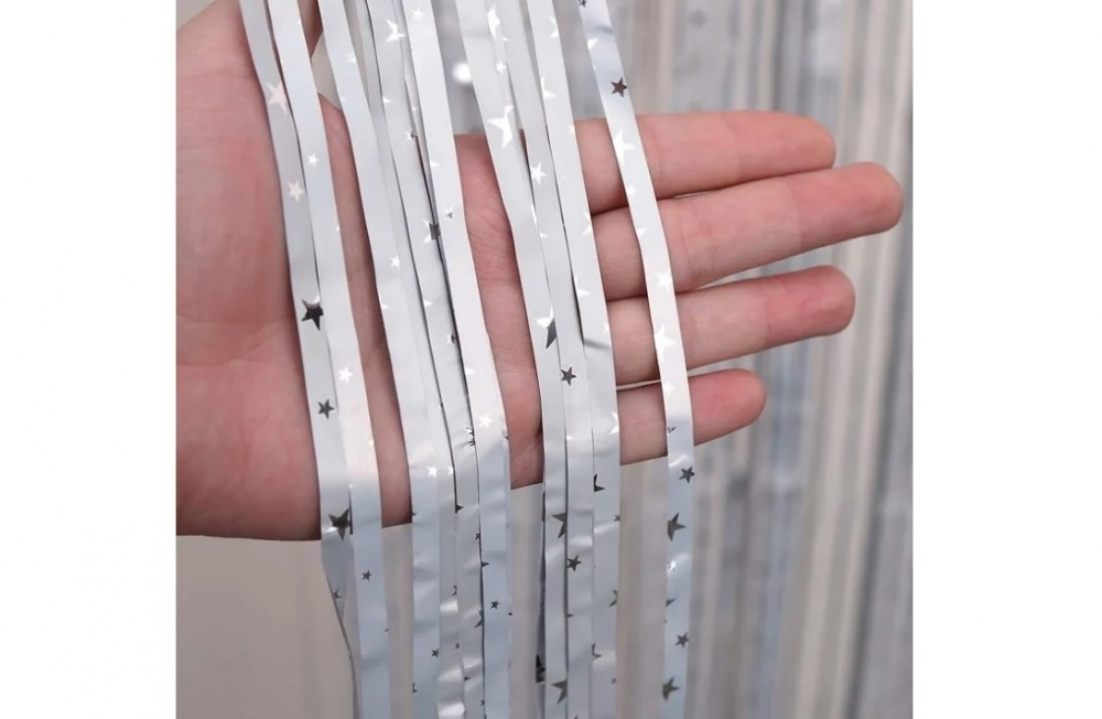 Занавес Дождик Белый со Звездами 2*1м.