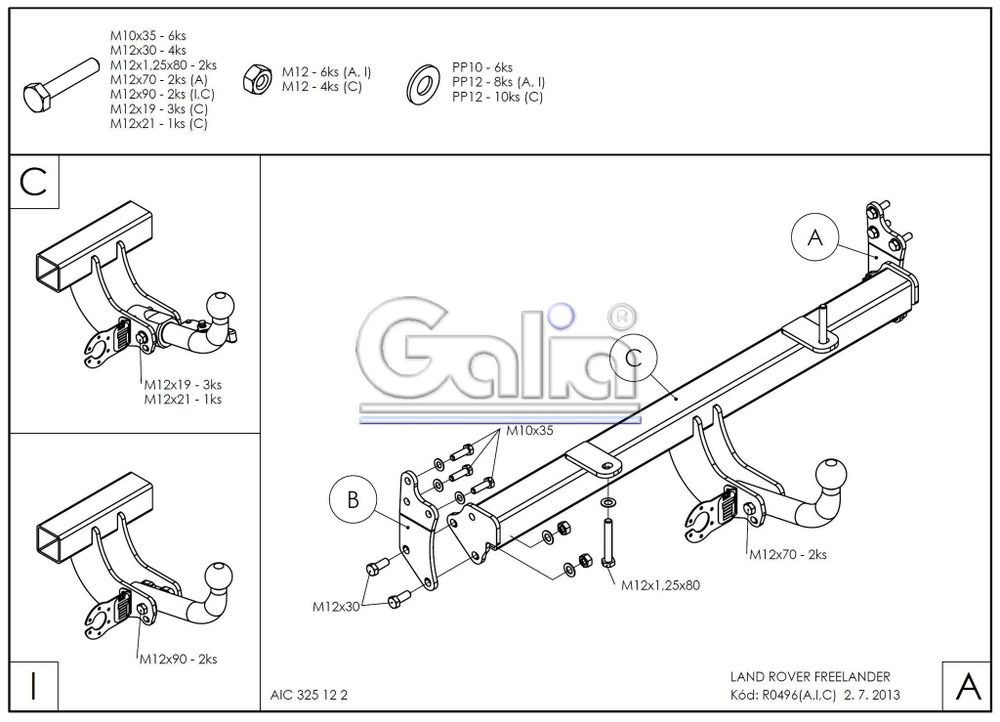 Фаркоп оцинкованный Galia R049A для Land Rover Freelander 1998-2007(паспорт и сертификат в комплекте)(без электрики)