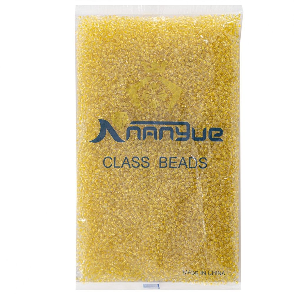 Бисер Alingar размер №8 вес 450 гр., прозрачный кристалл, внутри желтый, пакет