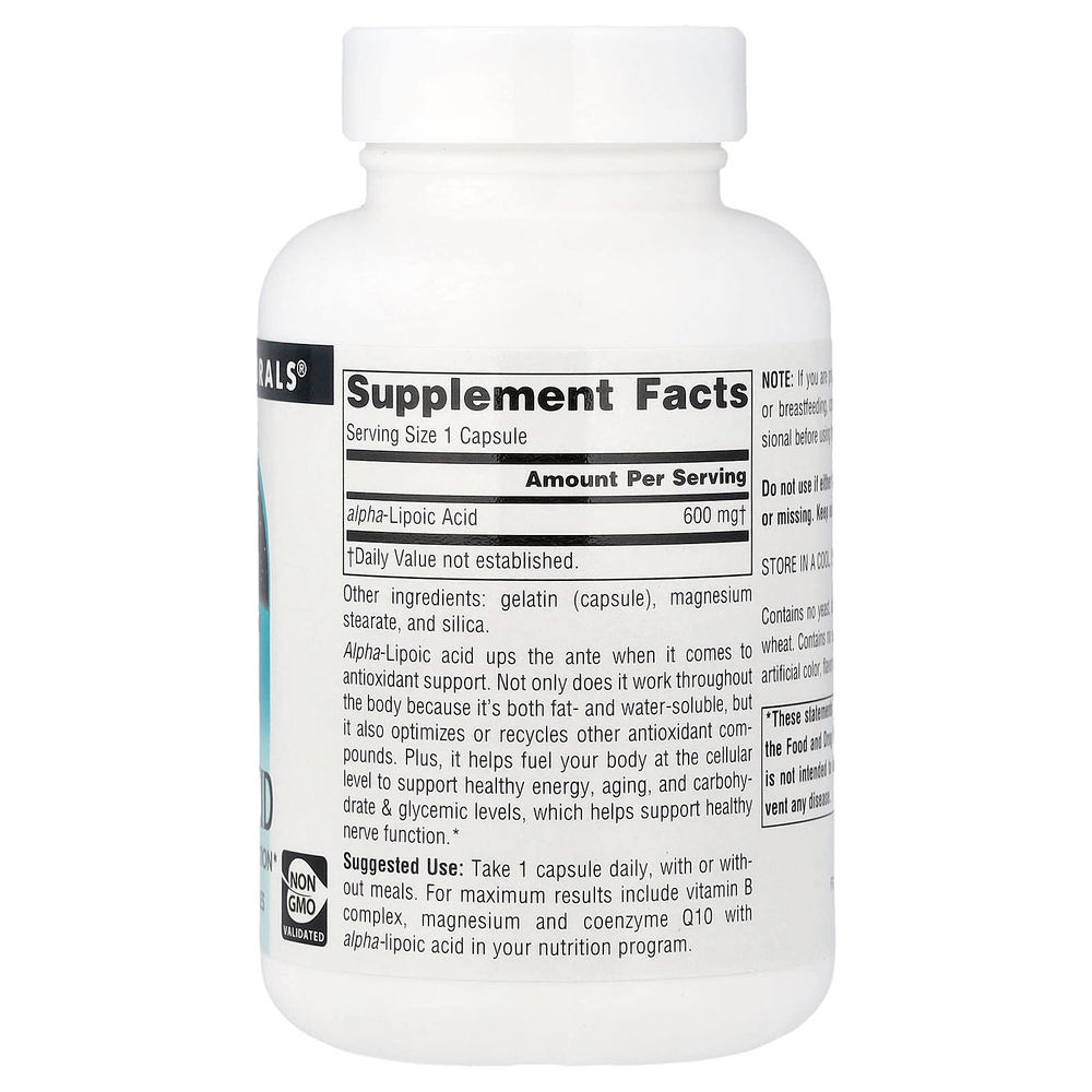 Source Naturals, Альфа-липоевая кислота, 600 мг, 60 капсул
