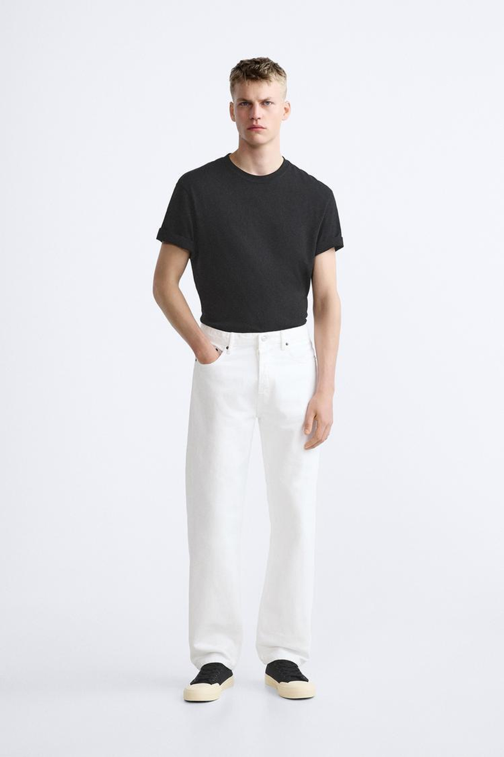 ZARA ДЖИНСЫ STRAIGHT-LEG, ЖЕЛТОВАТО-БЕЛЫЙ