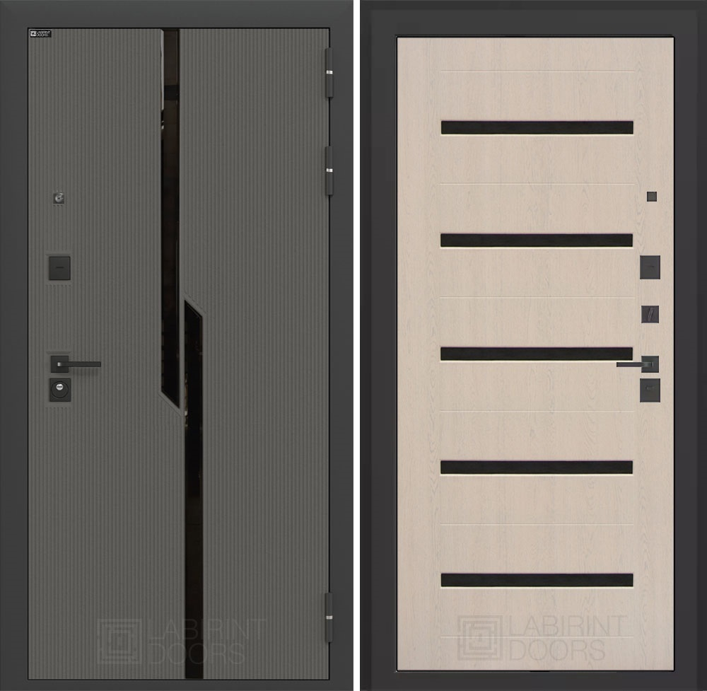Дверь входная Лабиринт CARBON 01 Беленый дуб, стекло черное   металлическая
