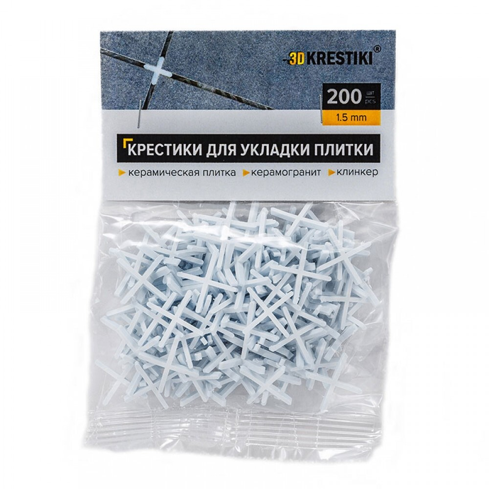 КРЕСТИКИ ДЛЯ КАФЕЛЬНОЙ ПЛИТКИ 3D KRESTIKI 1,5ММ 200ШТ
