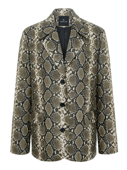 Жакет однобортный из экокожи в змеином принте хаки