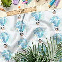 Ткань кулирная гладь нежные панды на воздушном шаре