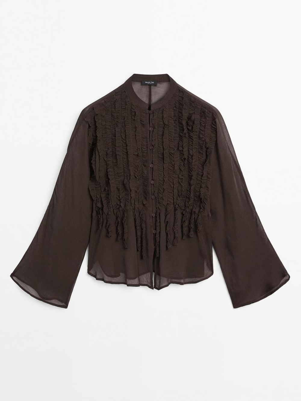 Massimo Dutti Рубашка с воланами, баклажанный