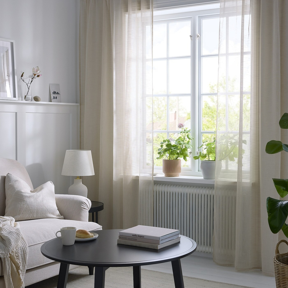 IKEA HÄLLEBRÄCKA  (ИКЕА ХÄЛЛЕБРÄСКА)  -  Шторы, 2 шт, на ленте/светло-бежевый, 145x300 см