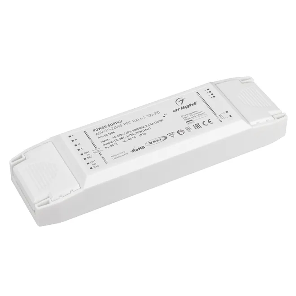 Блок питания ARV-SP-24090-PFC-DALI-1-10V-PD (24V, 3.75A, 90W) (Arlight, IP20 Пластик, 5 лет) 041386