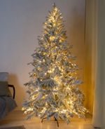 Заснеженная ель с гирляндой «Россо» теплый свет (Литая+пвх) 240 см / 2,4 м