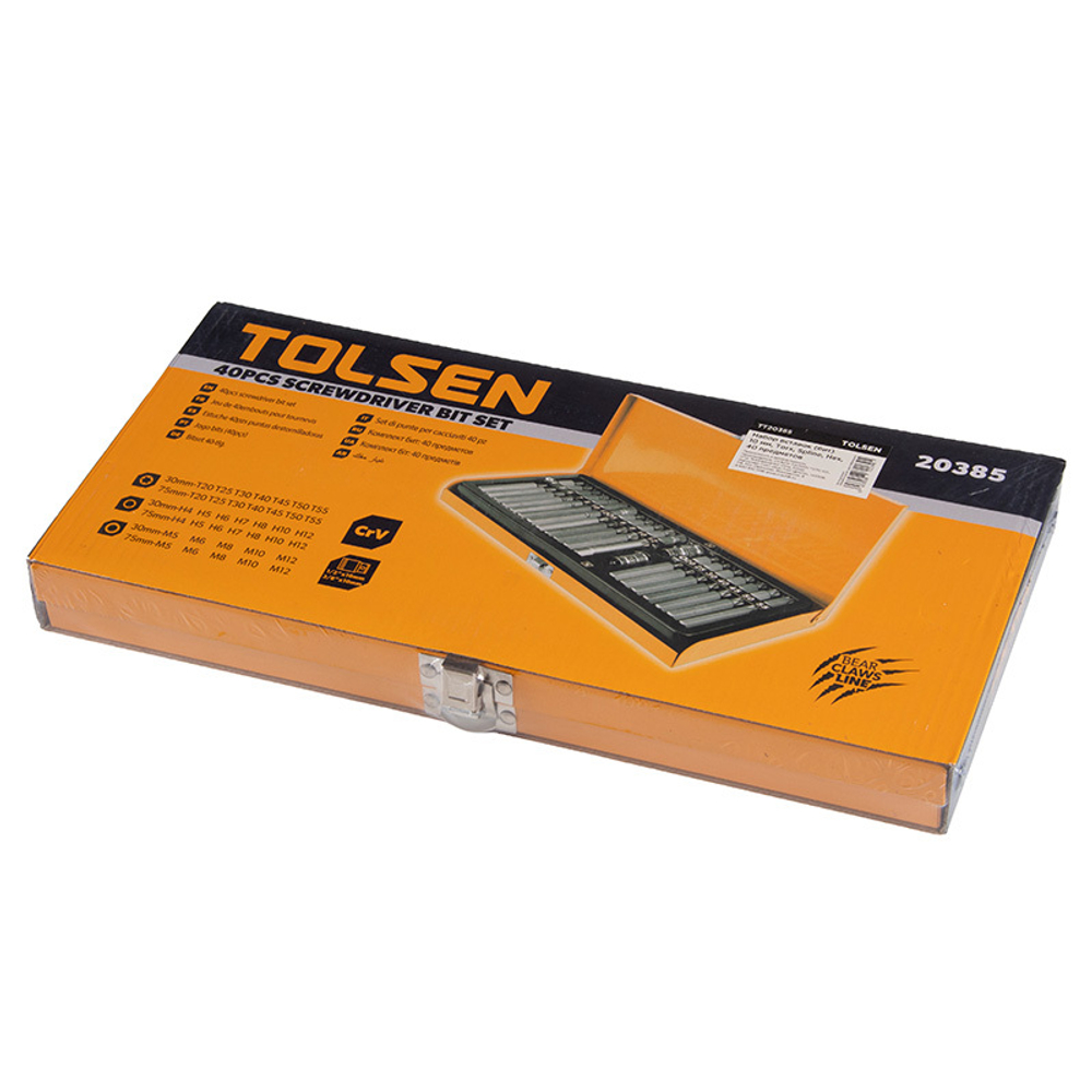 TOLSEN (TT20385) Набор вставок (бит) 10 мм, Torx, Spline, Hex, 40 предметов