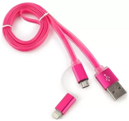 Кабель (2 in 1) micro USB+адаптер lighting 1m pink (usams)