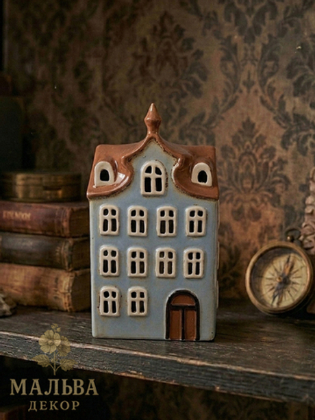 Подсвечник "Домик - Амстердам" голубой 13x9x22 см Clayre & Eef